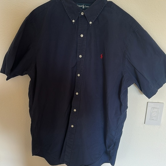 Ralph Lauren preppy cotton navy Button Down Short Sleeve large - Picture 3 of 6